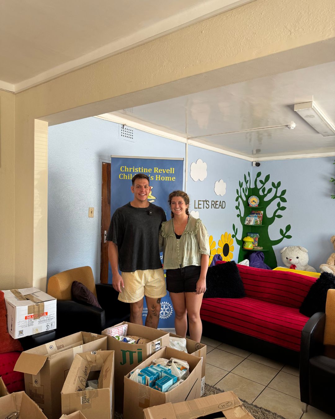 Inside the orphanage with donated supplies